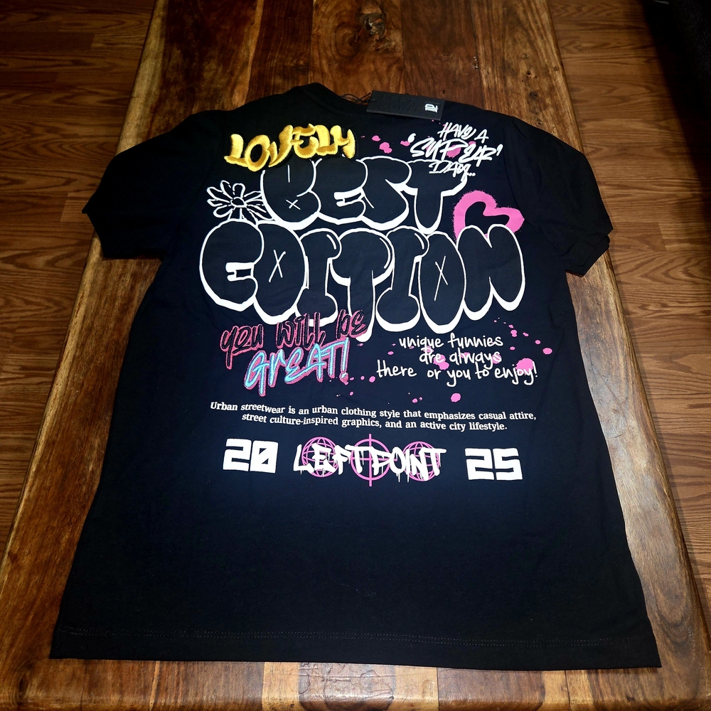 Left Point Black Graphic T-Shirt with Puff Print